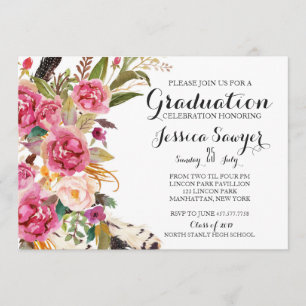 Invitación a la fiesta de graduación floral brilla