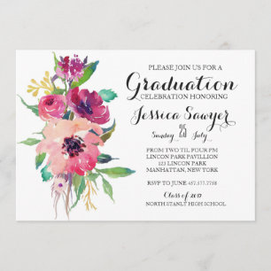 Invitación a la fiesta de graduación floral brilla