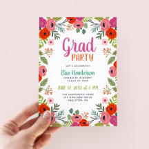 Invitación a la fiesta de graduación floral brilla