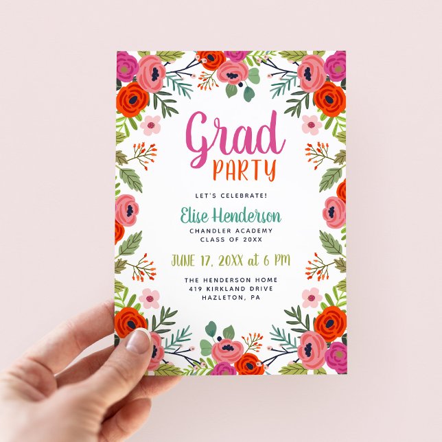 Invitación a la fiesta de graduación floral brilla (Subido por el creador)