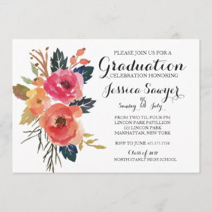 Invitación a la fiesta de graduación floral brilla