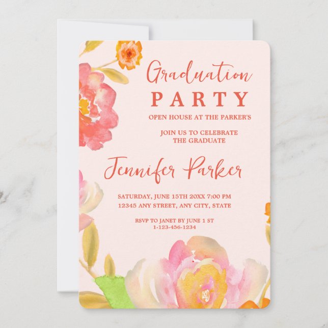 Invitación a la fiesta de graduación floral de bon (Anverso)