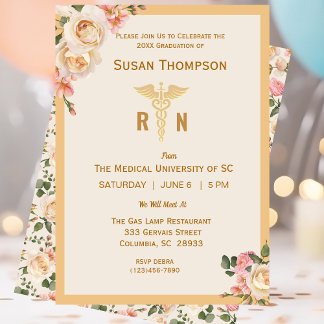 Invitación a la fiesta de graduación floral de Cad