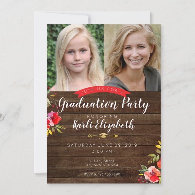 Invitación a la fiesta de graduación floral de chi (Anverso)