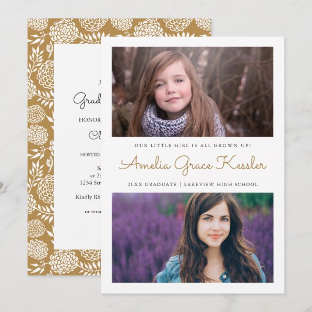 Invitación a la fiesta de graduación floral de col (Anverso / Reverso)