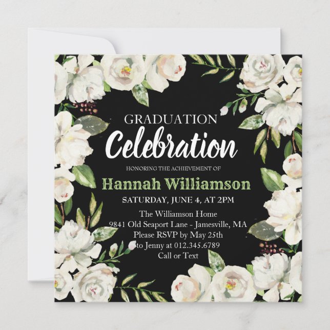 Invitación a la fiesta de graduación floral en bla (Anverso)