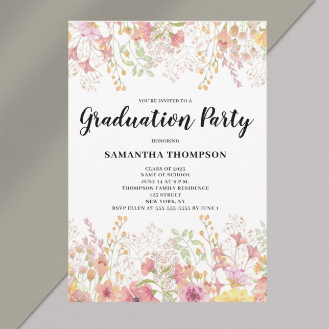Invitación a la fiesta de graduación floral rosa (Subido por el creador)