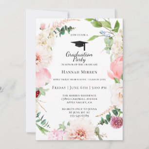Invitación a la fiesta de graduación floral rosa d