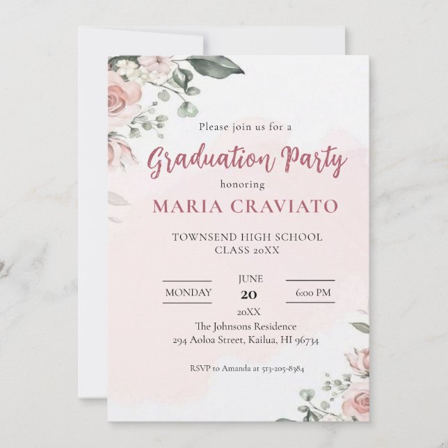 Invitación a la fiesta de graduación floral suave (Anverso)