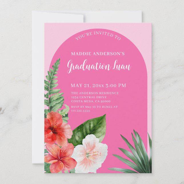 Invitación a la fiesta de graduación floral tropic (Anverso)
