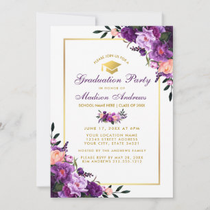 Invitación a la fiesta de graduación floral violet