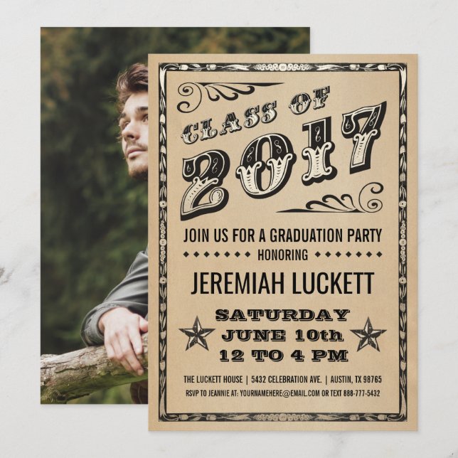 Invitación a la fiesta de graduación | Foto de Kra (Anverso / Reverso)