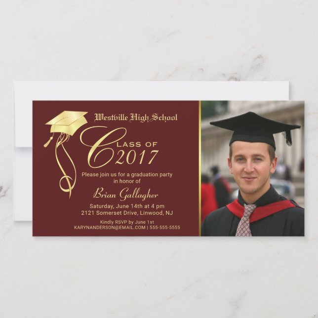 Invitación a la fiesta de graduación Foto Garnet & (Anverso)