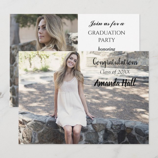 Invitación a la fiesta de graduación fotográfica (Anverso / Reverso)
