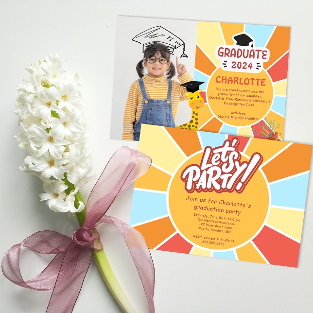 Invitación a la fiesta de graduación fotográfica d (Sunray Kid Preschool Photo Graduation Party Invite)