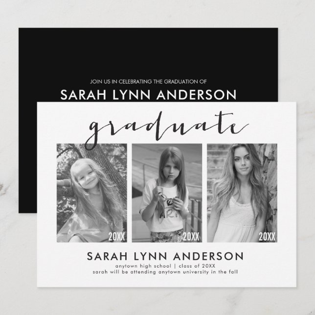 Invitación a la fiesta de graduación fotográfica T (Anverso / Reverso)