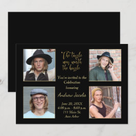 Invitación a la fiesta de graduación Gold y Black
