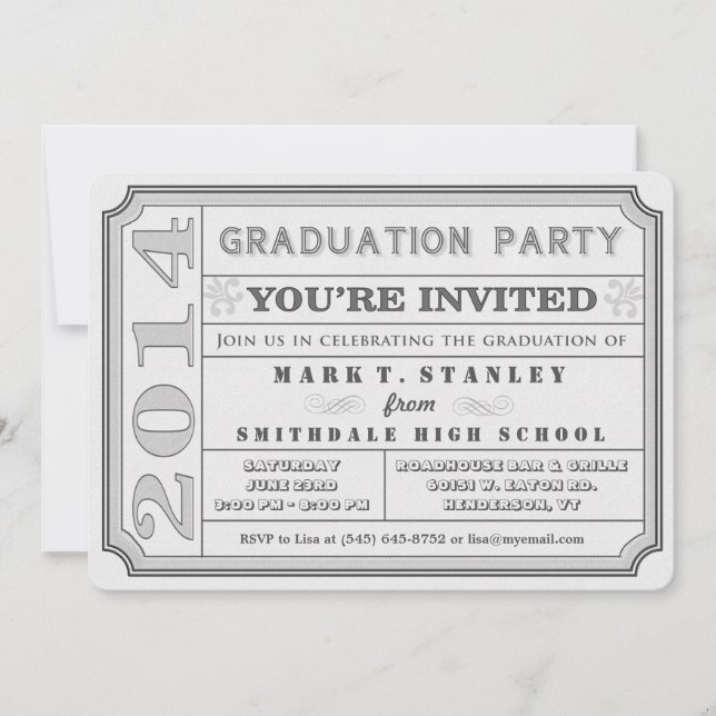 Invitación a la fiesta de graduación gris estilo b (Anverso)