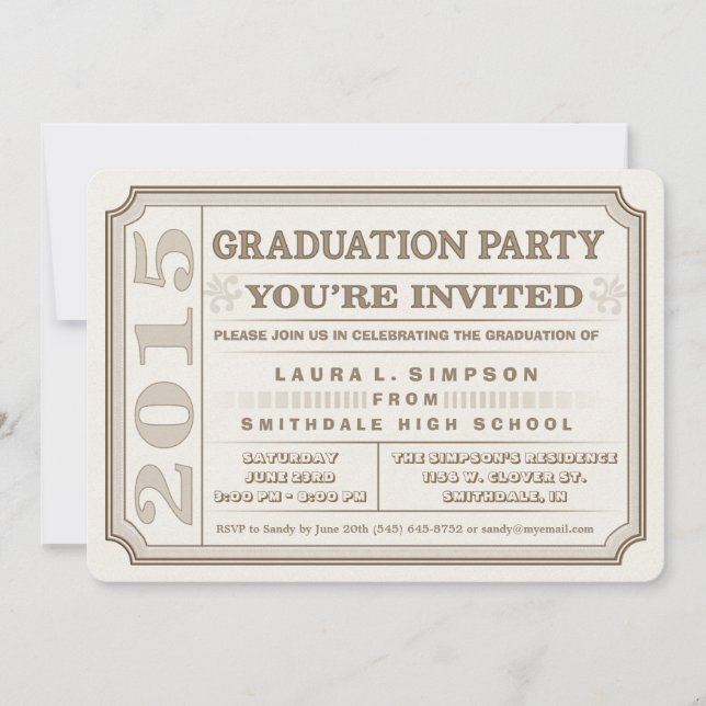 Invitación a la fiesta de graduación marrón 2015 (Anverso)