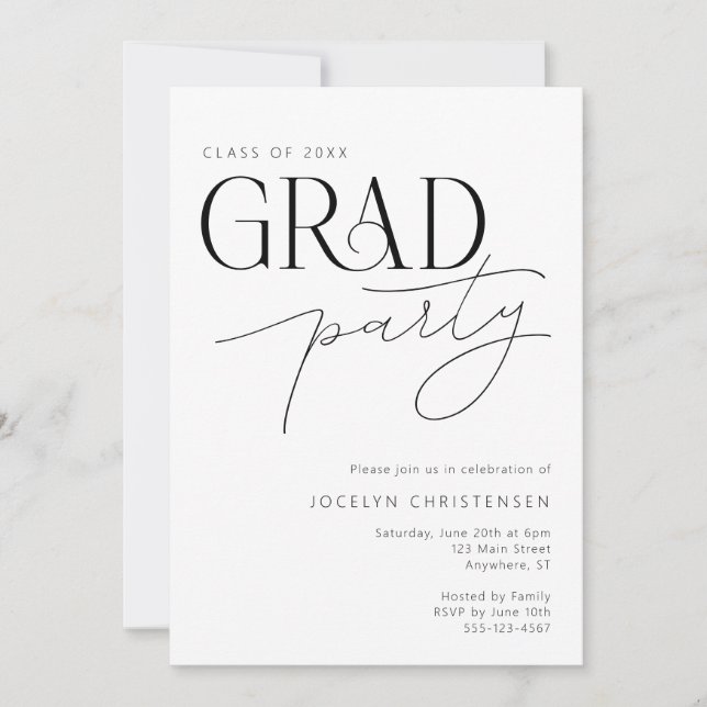 Invitación a la fiesta de graduación mínima modern (Anverso)