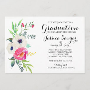 Invitación a la fiesta de graduación morada floral