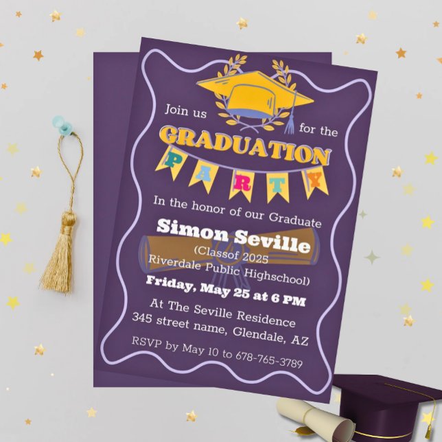 Invitación a la fiesta de graduación morada y amar (Subido por el creador)
