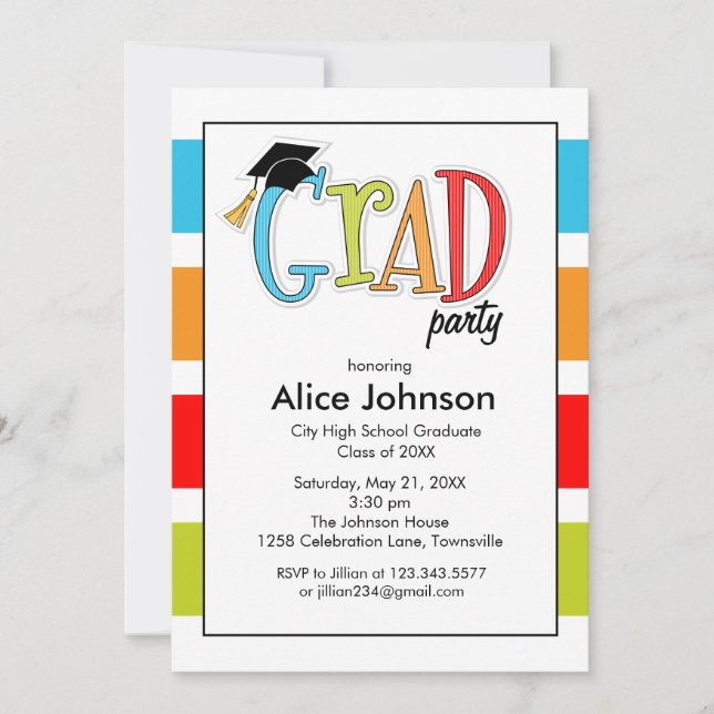 Invitación a la Fiesta de Graduación Multicolor (Anverso)