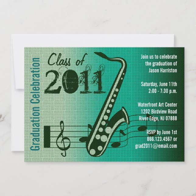 Invitación a la fiesta de graduación Música saxofó (Anverso)