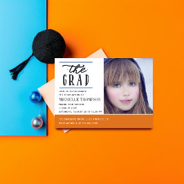 Invitación a la fiesta de graduación naranja y azu