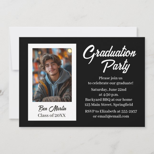Invitación a la fiesta de graduación negra simple  (Anverso)