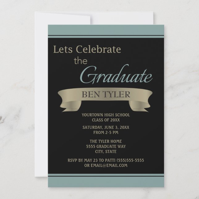 Invitación a la fiesta de graduación negra y Verde (Anverso)