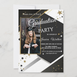 Invitación a la fiesta de graduación negro oro Fot