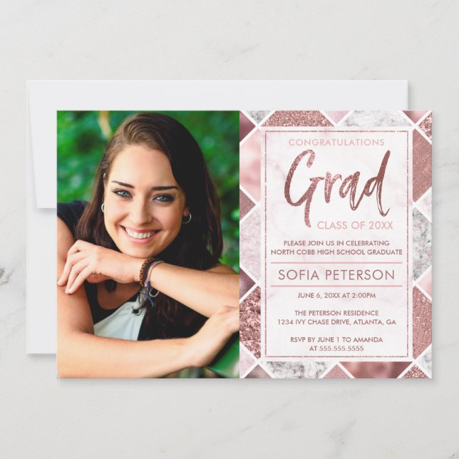 Invitación a la fiesta de graduación, oro Rosa (Anverso)