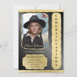 Invitación a la fiesta de graduación Oro y Negro