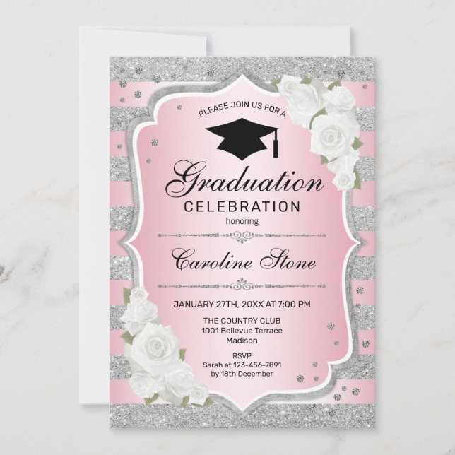 Invitación a la fiesta de graduación - Plata rosa (Anverso)