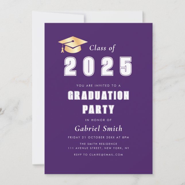 Invitación a la fiesta de graduación púrpura de Añ (Anverso)