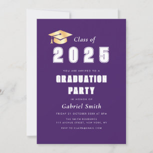 Invitación a la fiesta de graduación púrpura de Añ