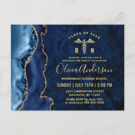 Invitación a la fiesta de graduación RN de oro azu