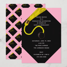 Invitación a la fiesta de graduación rosa