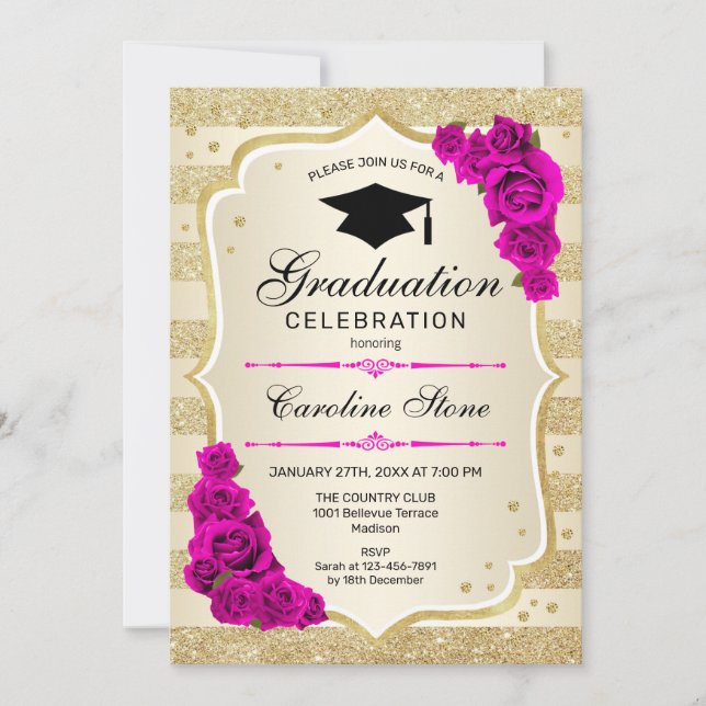 Invitación a la fiesta de graduación - Rosa calien (Anverso)