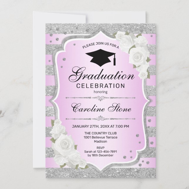 Invitación a la fiesta de graduación - Rosa morado (Anverso)