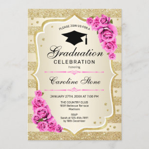 Invitación a la fiesta de graduación - Rosas rosa 
