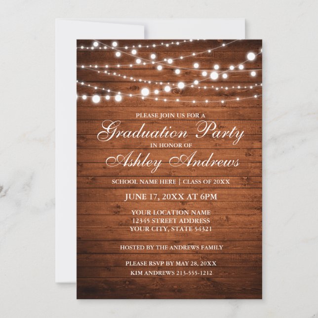 Invitación a la fiesta de graduación Rustic Wood L (Anverso)