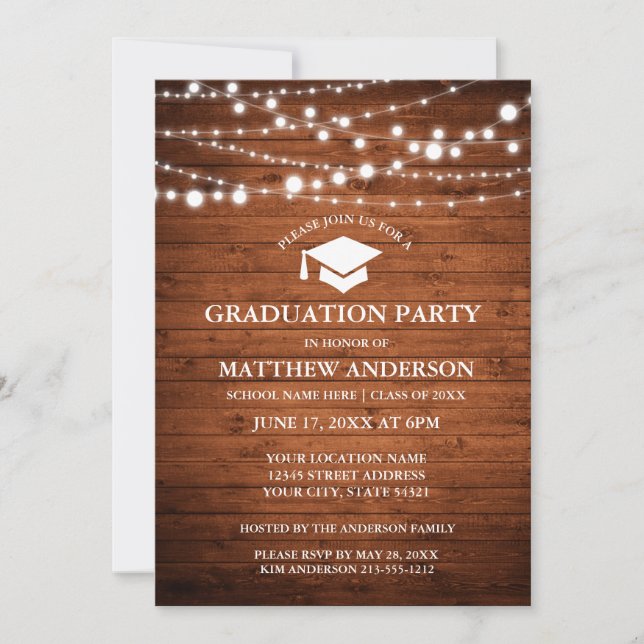Invitación a la fiesta de graduación Rustic Wood L (Anverso)