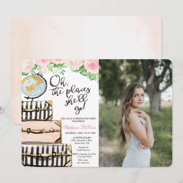 Invitación a la fiesta de graduación temática de v (Anverso / Reverso)