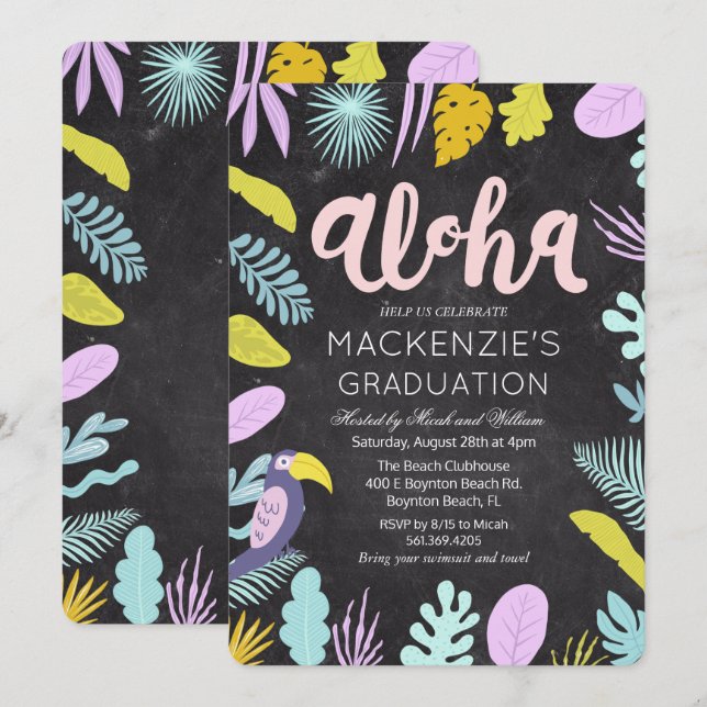 Invitación a la fiesta de graduación tropical de A (Anverso / Reverso)