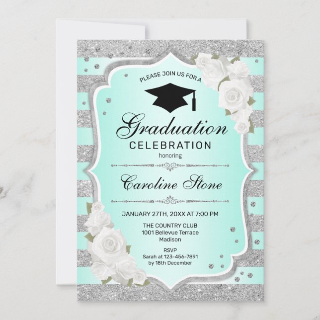 Invitación a la fiesta de graduación - Turquesa pl (Anverso)