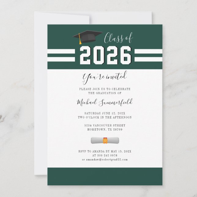 Invitación a la Fiesta de Graduación Verde 2026 (Anverso)