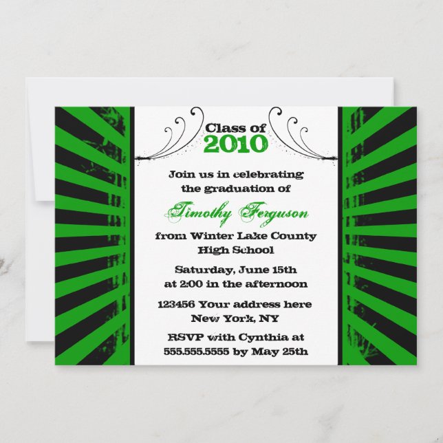 Invitación a la fiesta de graduación verde mojado  (Anverso)
