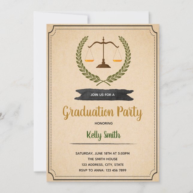 invitación a la fiesta de graduado en leyes (Anverso)